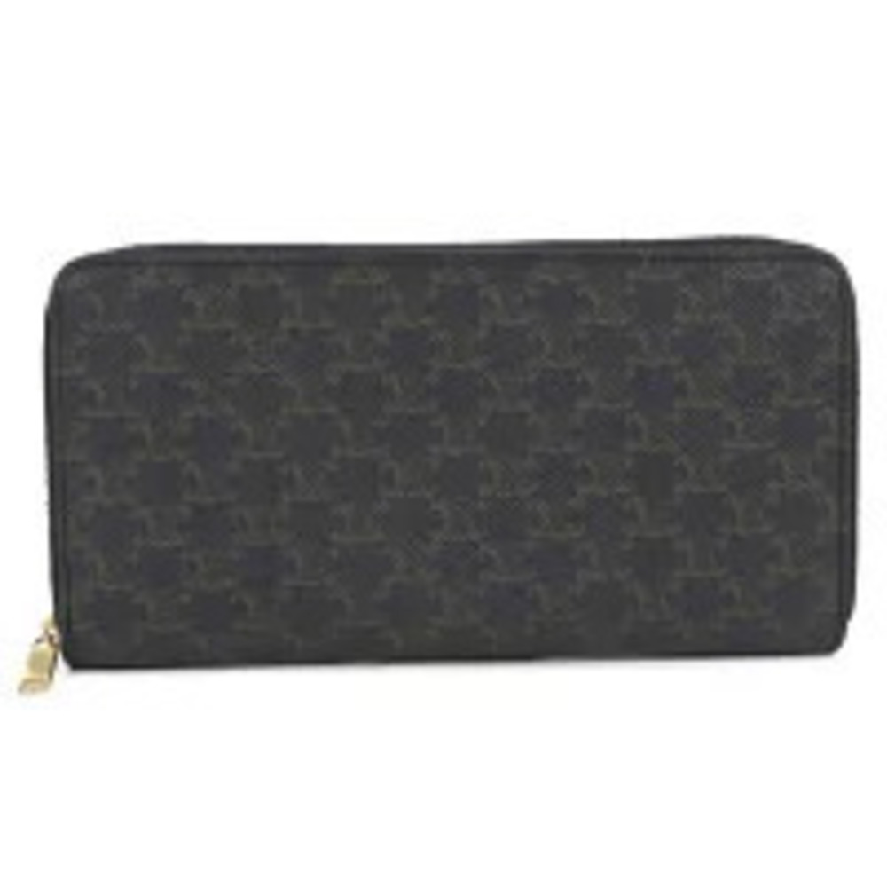 Celine Long Wallet Round Zipper Triomphe Canvas Zip Black